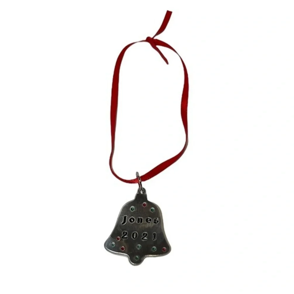 Handmade stamped bell silver personalized holiday Christmas aluminum‎ ornament
